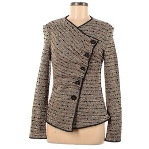 Alberto Makali Asymmetric Sweater Cardigan Boucle Tweed Texture, Button, Large